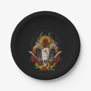 Prato De Papel Goat Skull Psychedelic Sunflower