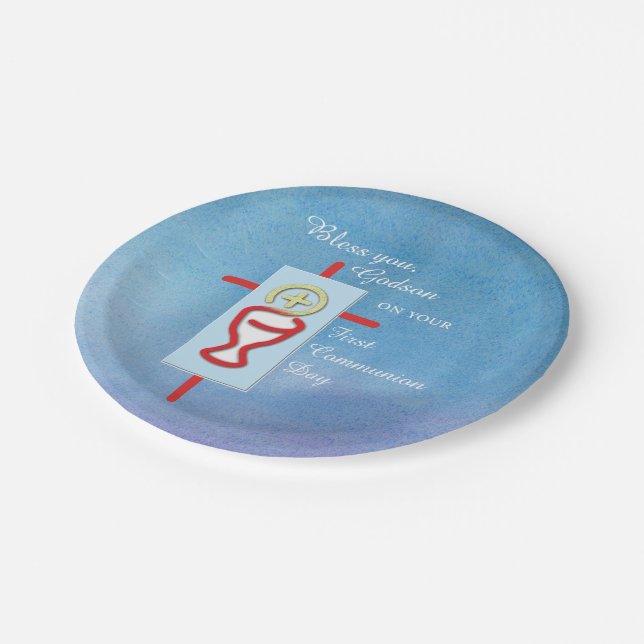 Prato De Papel Godson, Primeira Comunhão, Azul (Inclinado)