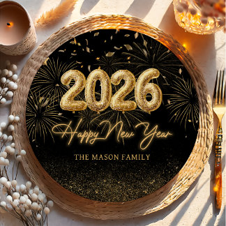 Prato De Papel Gold Balloon New Years Eve Party Paper Plates 