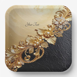 Prato De Papel Gold Floral Embellishments Paper Plate