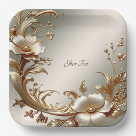 Prato De Papel Gold Floral Paper Plate