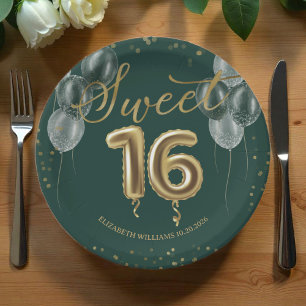 Prato De Papel Gold Foil Sweet 16 Birthday Balloons Party Green