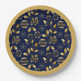 Prato De Papel Gold Framed Blue Gold Holiday Pattern