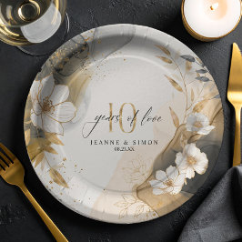 Prato De Papel Gold Line Floral 10th Anniversary ID1169