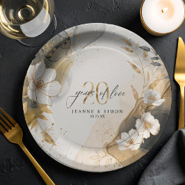 Prato De Papel Gold Line Floral 20th Anniversary ID1169