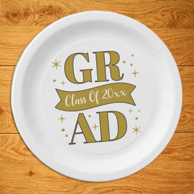 Prato De Papel Gold & White Graduation Party (Criador carregado)