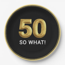 Prato De Papel Golden 50 So What Funny Birthday Party