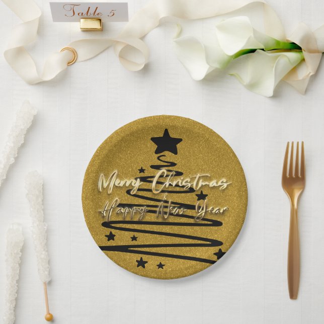 Prato De Papel Golden Black Paper Plate (Casamento)
