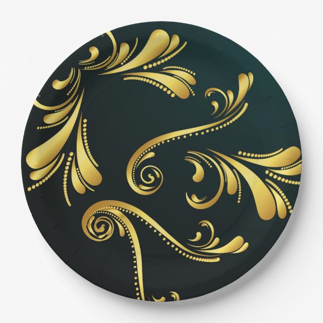 Prato De Papel Golden ornament paper plates (Frente)