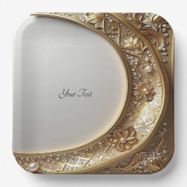 Prato De Papel Golden Ornate Frame Paper Plate