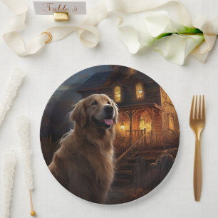 Prato De Papel Golden Retriever Dia das Bruxas Assustador