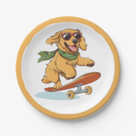 Prato De Papel Golden Retriever Dog Skateboarding