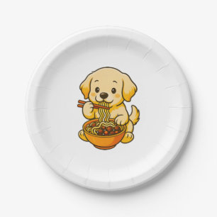 Prato De Papel Golden Retriever Exibindo Habilidades com Pauzinho