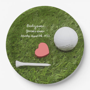 Prato De Papel Golf Casando bola de golfe e tchau com amor em ver