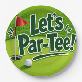 Prato De Papel Golf Let’s Par tee with golf flag on green white 