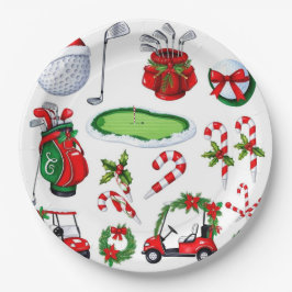 Prato De Papel Golf Natal com o tema Golfer Watercolor Holiday