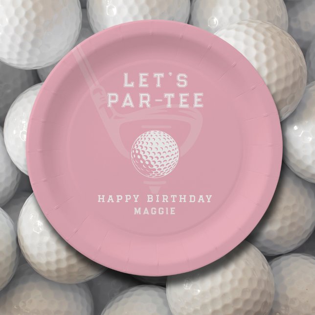 Prato De Papel  Golf Theme Birthday Let's Par-tee Name Pink (Criador carregado)