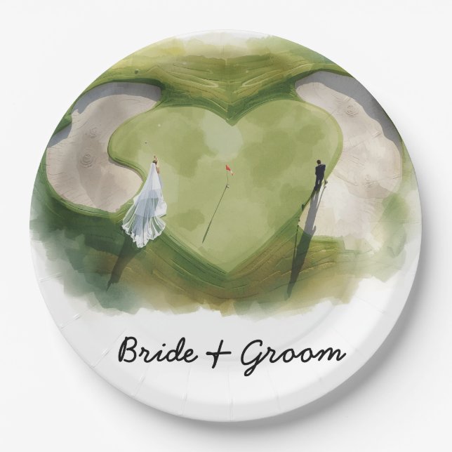 Prato De Papel Golf wedding bride groom golf ball tee with love (Frente)
