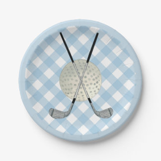 Prato De Papel Golf Xadrez Blue White Preppy Country Club