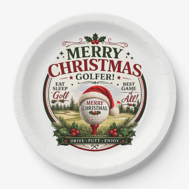 Prato De Papel Golfe tema de Natal para golfista (Frente)