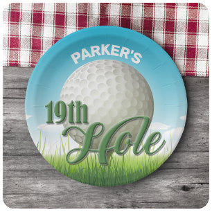 Prato De Papel Golfer Pro Ball 19th Hole, nome personalizado