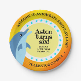 Prato De Papel Golfinho Feliz Aniversário Bonito no Sol