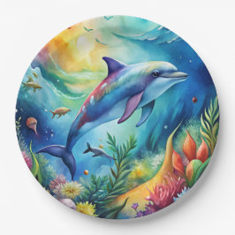 Prato De Papel Golfinho Pintado