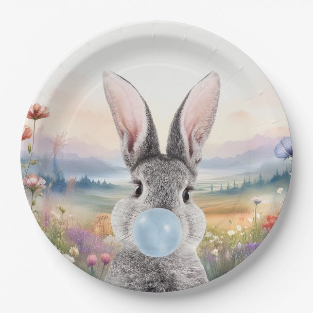 Prato De Papel Goma-bolha azul-amarelada com flores silvestres (Frente)