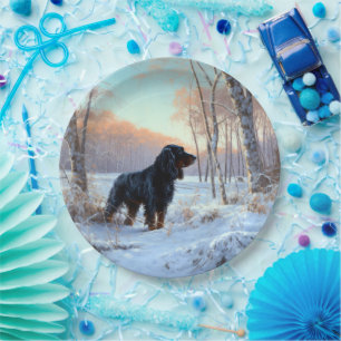 Prato De Papel Gordon Setter Deixe-O Neve Natal