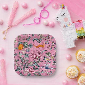 Prato De Papel Gorgee Chinese Canton Pink Floral