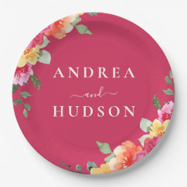Prato De Papel Gorgeous Pink Watercolor Flowers Wedding