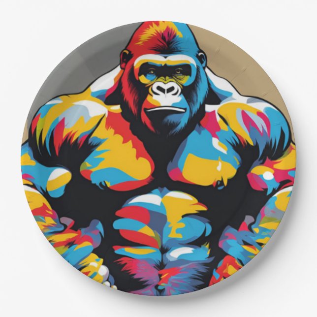 Prato De Papel Gorilla Bodybuilder Wefter Pop Cartoon (Frente)