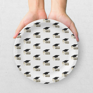 Prato De Papel Gorro de Graduação Preto Dourado Caprichoso Modern