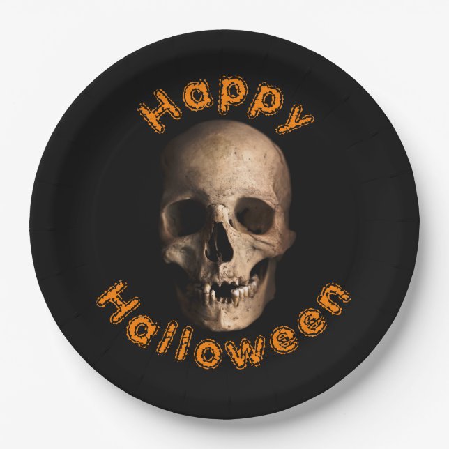 Prato De Papel Gory Decay Skull Happy Halloween (Frente)