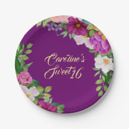 Prato De Papel Gota de Buquê de Aquarela Floral Púrpura 16