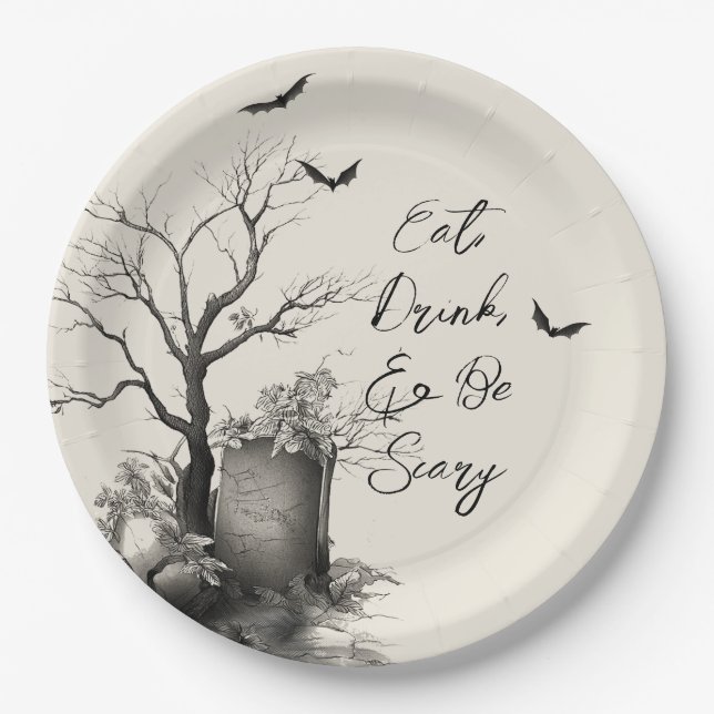 Prato De Papel Gótica Black Cat Spooky Halloween (Frente)