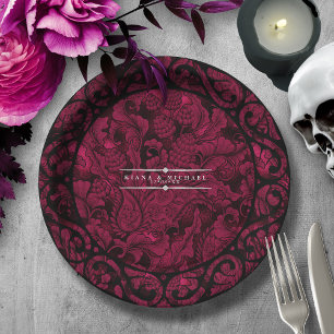 Prato De Papel Gótica Paisley Scrollwork Frame Burgundy ID866