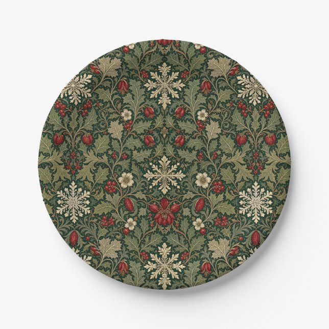 Prato De Papel Gótico Botânico Escuro Vitoriano William Morris (Frente)
