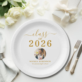 Prato De Papel Grad Photo Class of 2026 Gold Script Graduation  