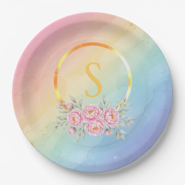 Prato De Papel gradient party watercolor pink Paper Plates (Frente)