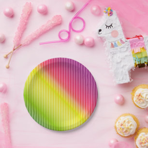 Prato De Papel Gradiente fluorescente neon brilhante arco-íris om