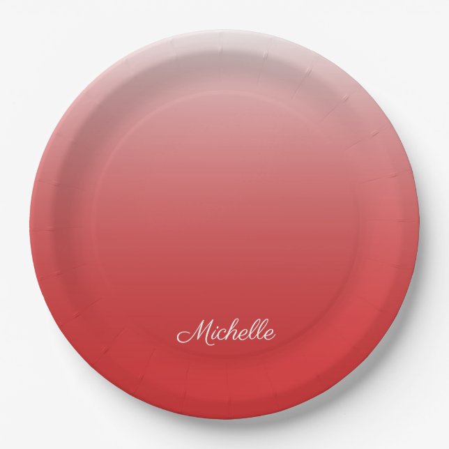 Prato De Papel Gradiente personalizado vermelho-vivo (Frente)