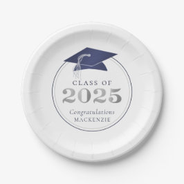 Prato De Papel Graduação 2025 Faux Marinho metálico Silver Azul