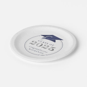 Prato De Papel Graduação 2025 Faux Marinho metálico Silver Azul