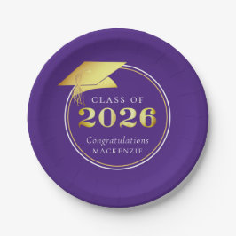Prato De Papel Graduação 2025 Faux Metálico Roxo Dourado