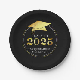 Prato De Papel Graduação 2025 Faux Preto Metálico Dourado