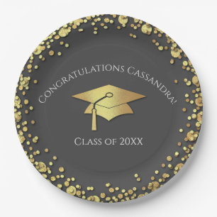 Prato De Papel Graduação Cinza e Dourado