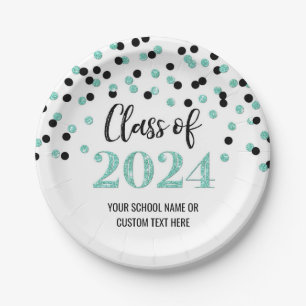 Prato De Papel Graduação da Turquesa Confetti Negra 2024