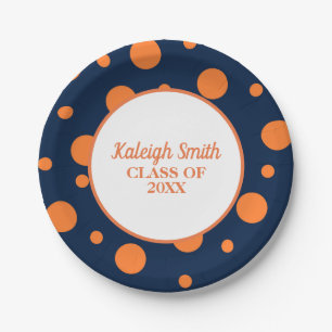 Prato De Papel Graduação de Bolinhas Azul-Laranja Personalizada M