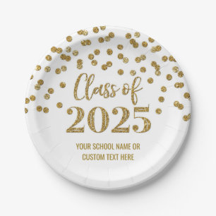 Prato De Papel Graduação de Confetti Dourada 2025